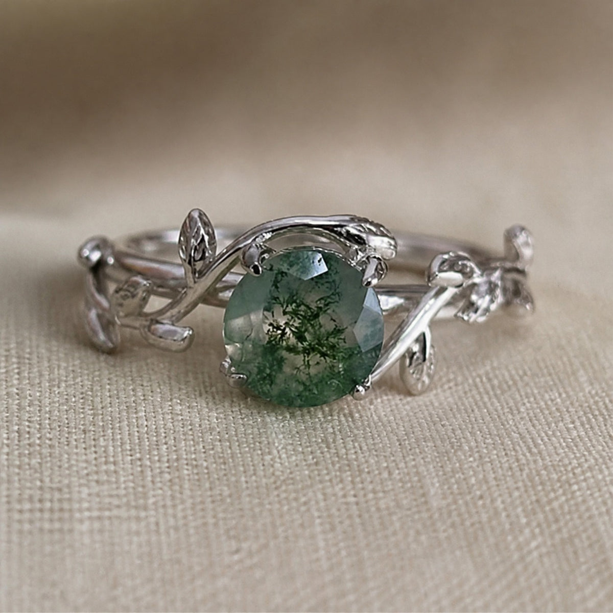 Moss Agate Teardrop Ring