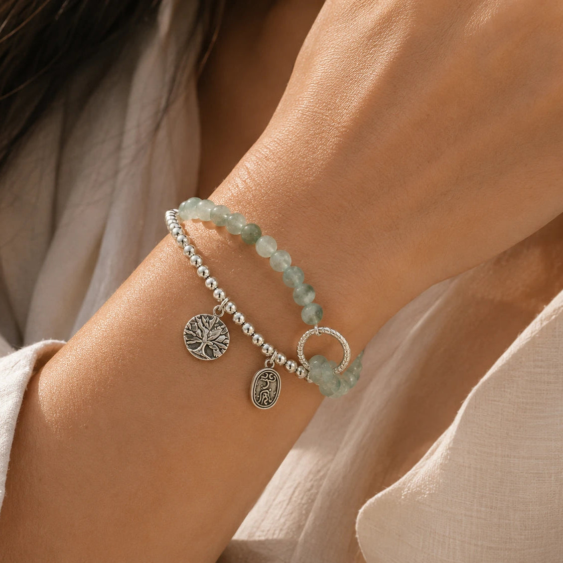 Moss Jade Double Layer Boho Bracelet
