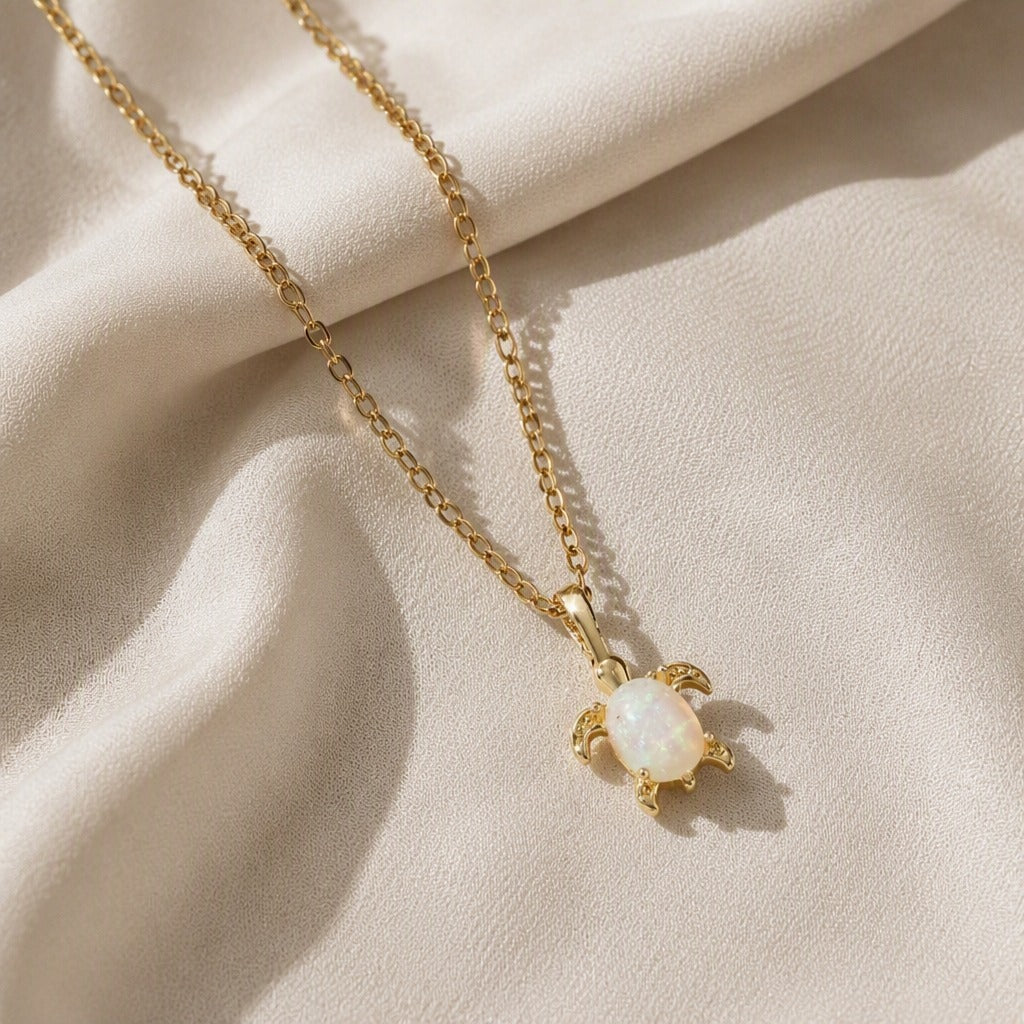 Opal Turtle Shaped Pendant Necklace