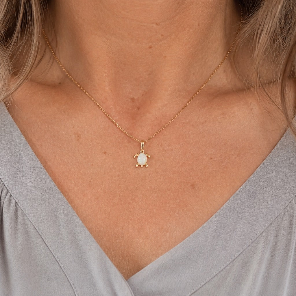 Opal Turtle Shaped Pendant Necklace