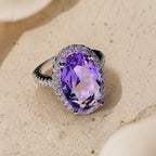Oval Amethyst Zirconia Silver Ring