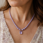 Pearl Chain Amethyst Pendant Necklace