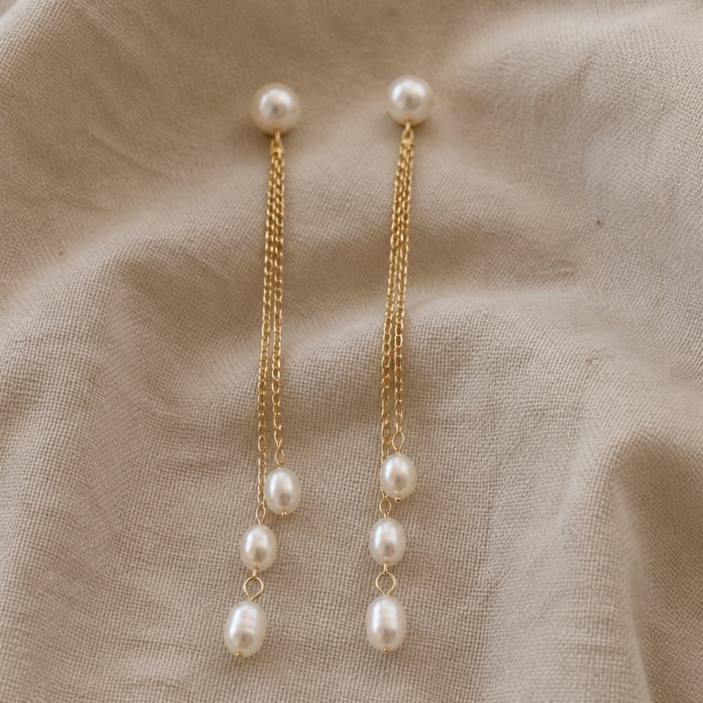 Pearl Chain Trio Drop Earrings