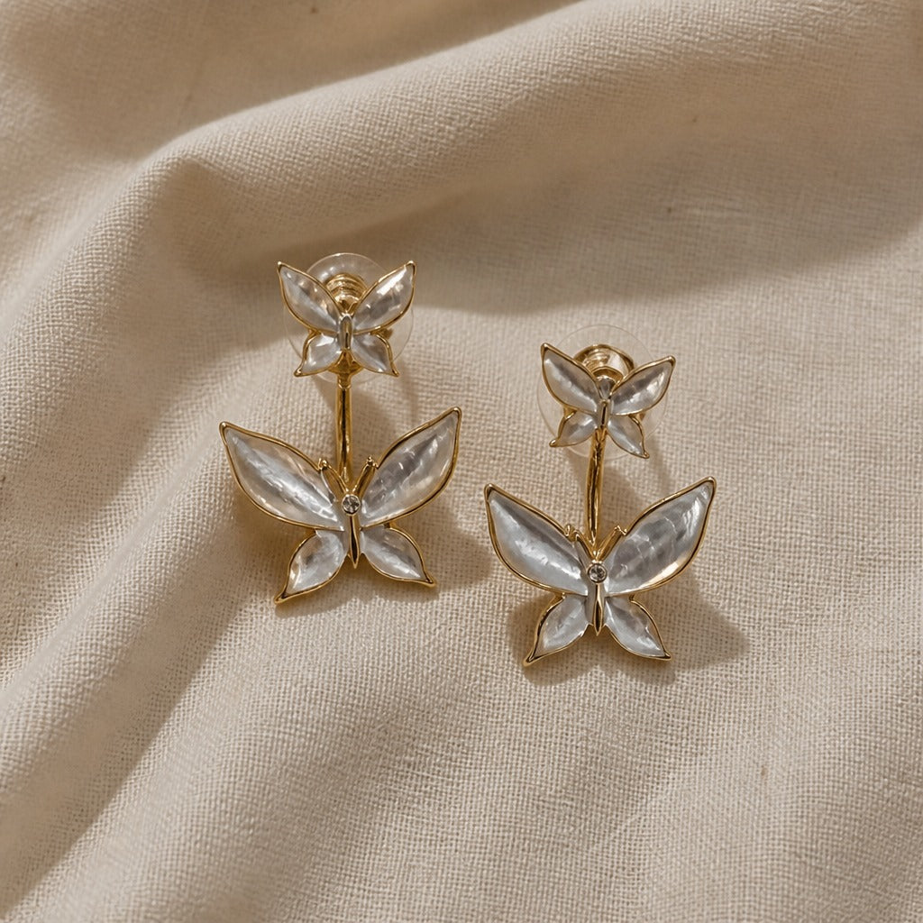 Pearl Butterfly Gold Earrings