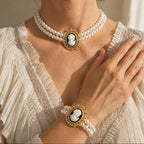 Pearl Cameo Necklace and Bracelet Set