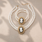 Pearl Cameo Necklace and Bracelet Set