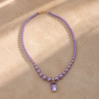 Pearl Chain Amethyst Pendant Necklace