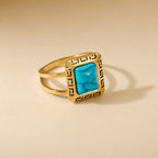 Retro Geometric Turquoise Rings