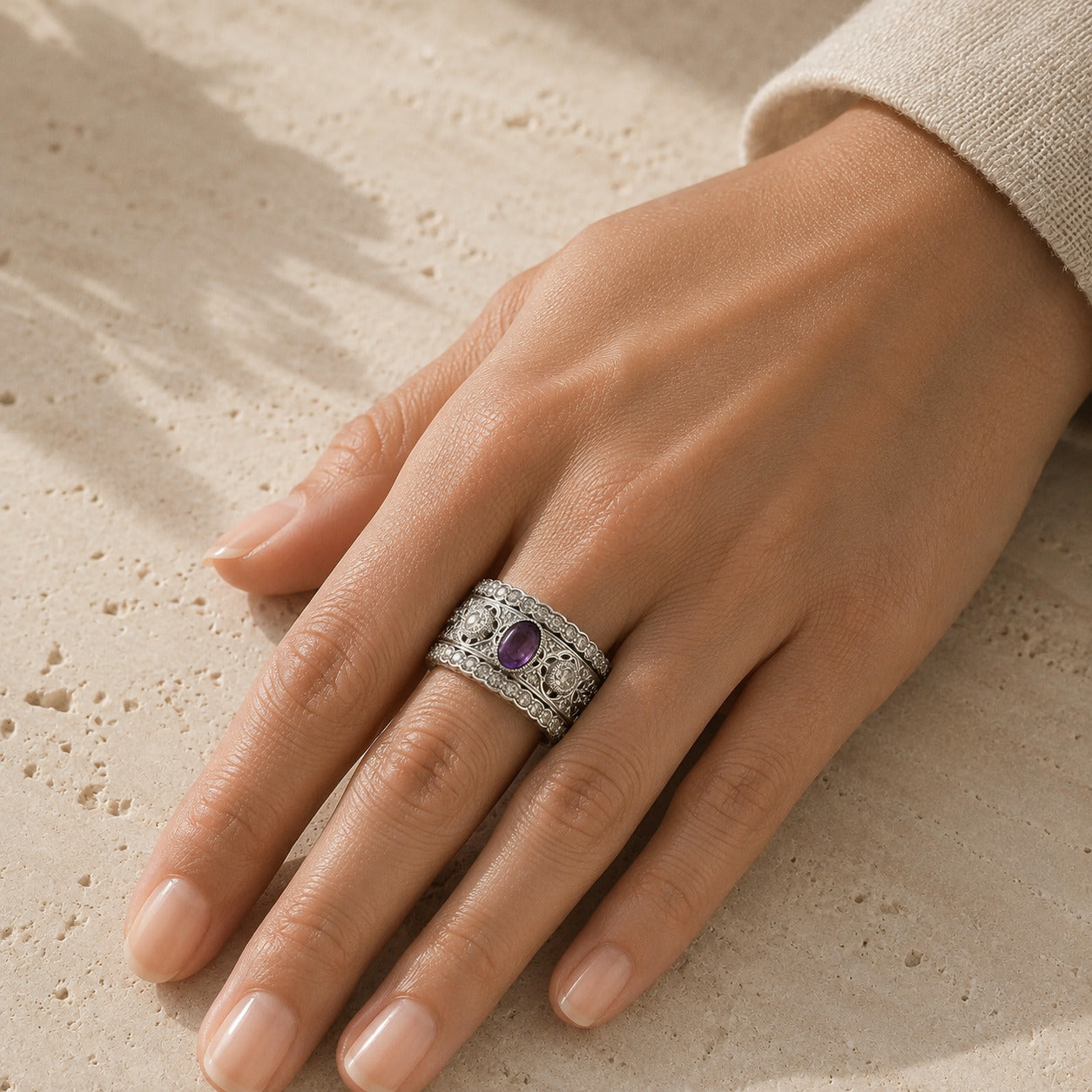 Retro Wide Zirconia Ring