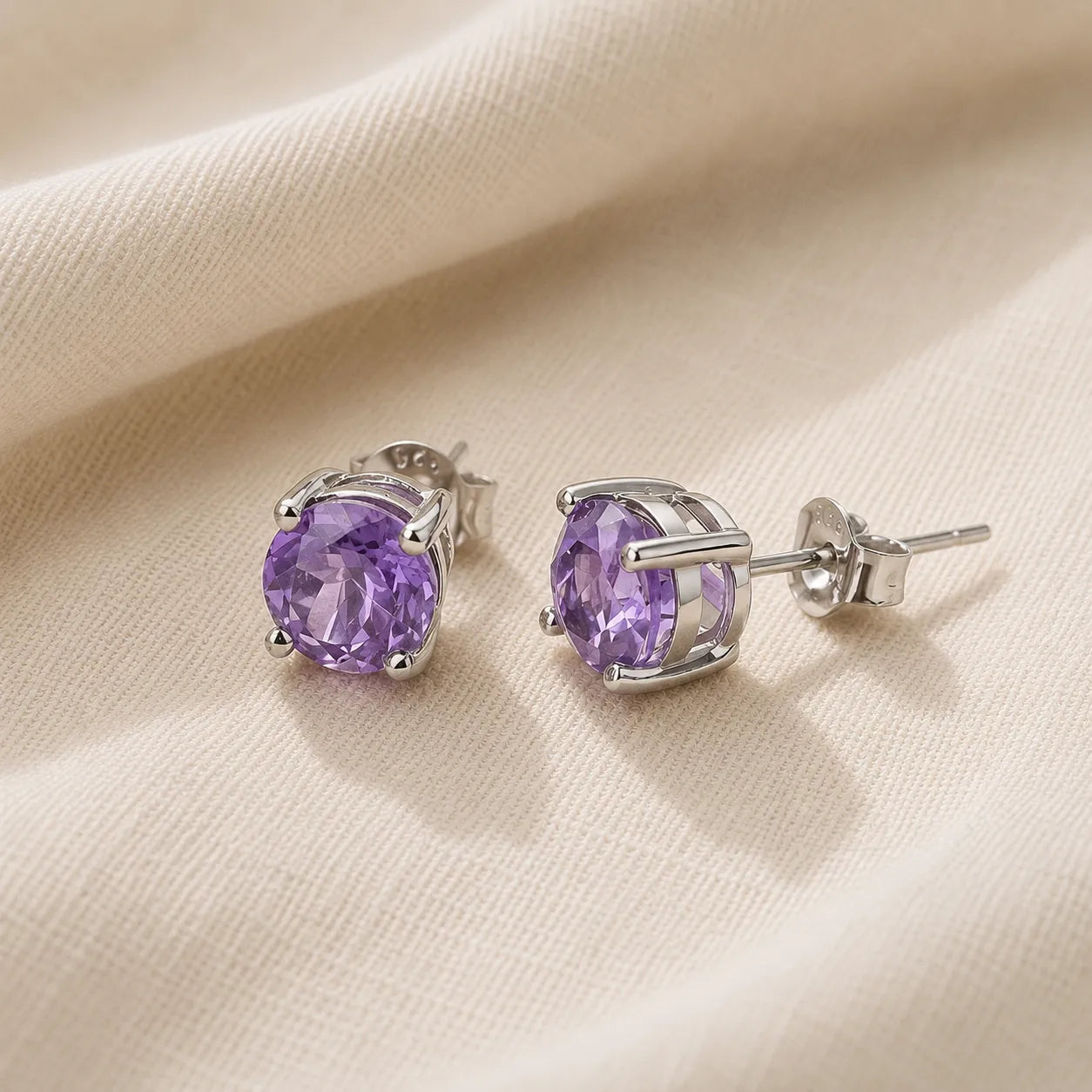 Round Cut Stud Amethyst Earrings