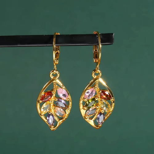Colorful Vintage Gold Leaf Earrings