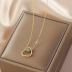 Gold Heart Jade Pearl Necklace