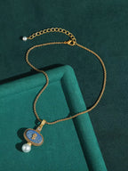 Antique Lapis Lazuli Cameo Necklace Earrings Set