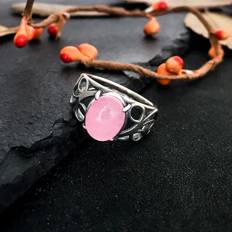 Silver Swirl Oval Stone Ring
