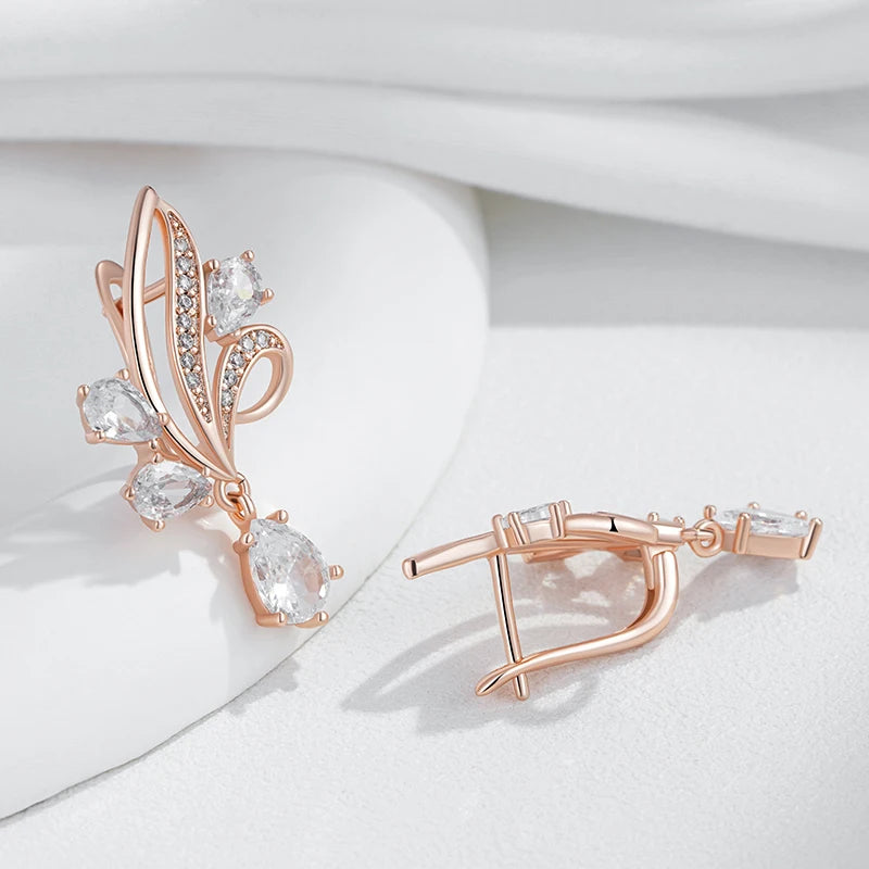Shimmering Zircon Flower Drop Earrings