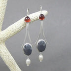 Silver Tri-Stone Pearl Drop Earrings