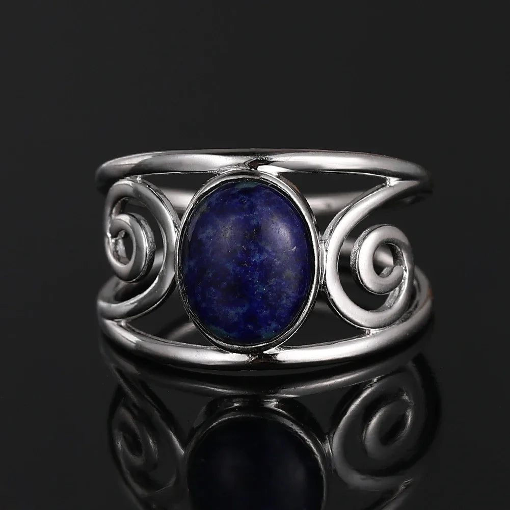 Silver Swirl Oval Stone Ring