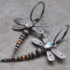 Vintage Dragonfly Moonstone Drop Earrings