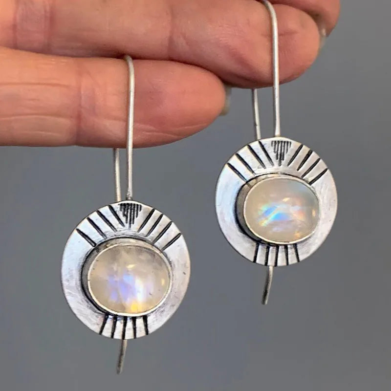 Rustic Tribal Silver Moonstone Drops