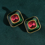 Square Duo Crystal Stud Earrings