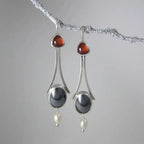 Silver Tri-Stone Pearl Drop Earrings