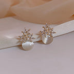 Floral Opal Pearl Drop Stud Earrings