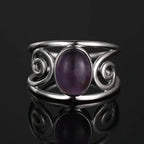Silver Swirl Oval Stone Ring