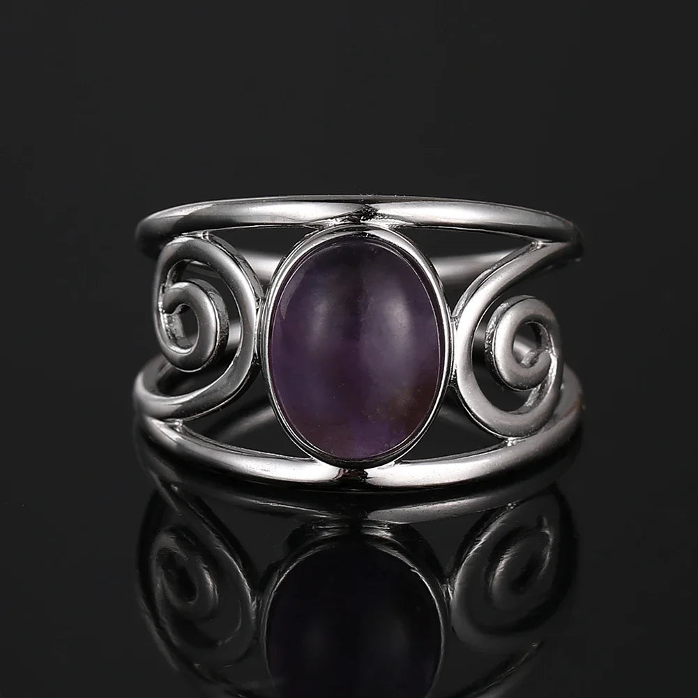 Silver Swirl Oval Stone Ring