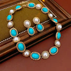 Turquoise & Pearl Antique Gold Statement Set