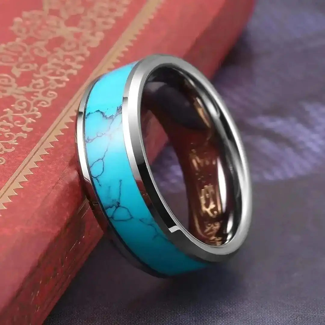 Turquoise Inlay Rings Turquoise Silver Inlaid Stone Ring