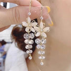 Floral Crystal Tassel Drop Earrings