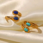Bohemian Gold Lapis Lazuli Turquoise Adjustable Ring