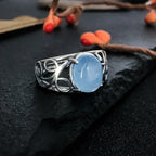 Silver Swirl Oval Stone Ring