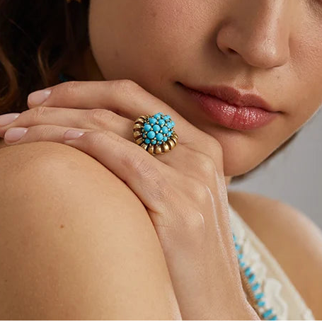 Victorian Turquoise Cluster Gold Ring