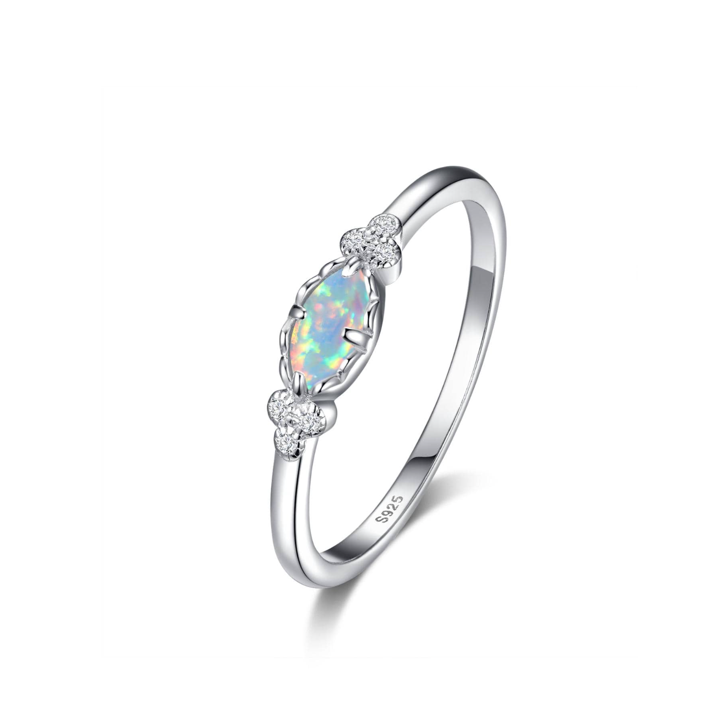 Marquise Opal Floral Silver Ring