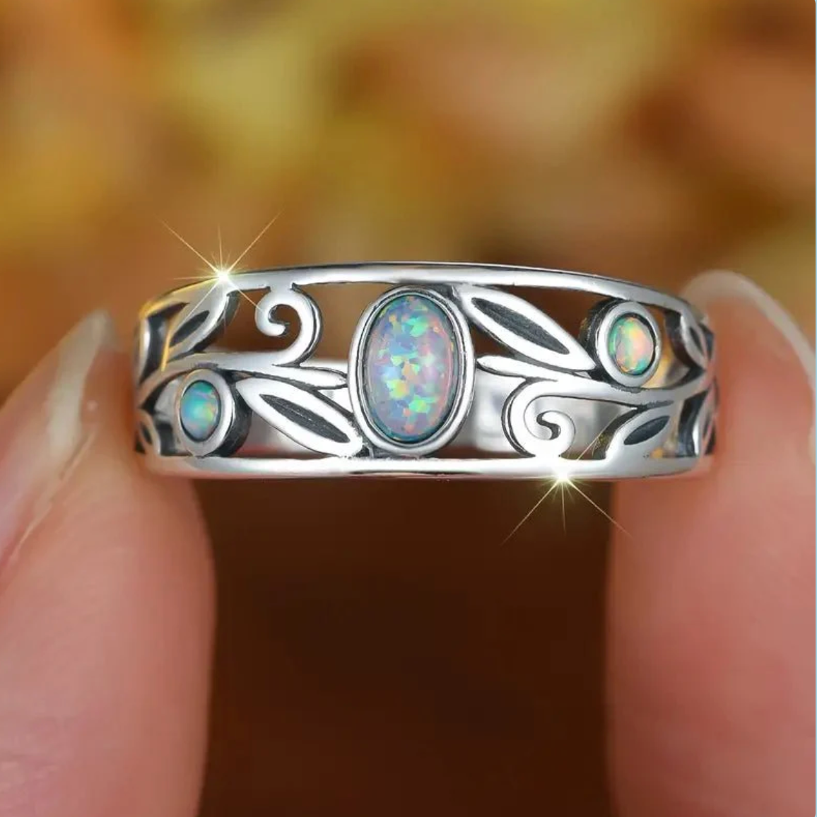 Vintage Opal Vine Silver Ring