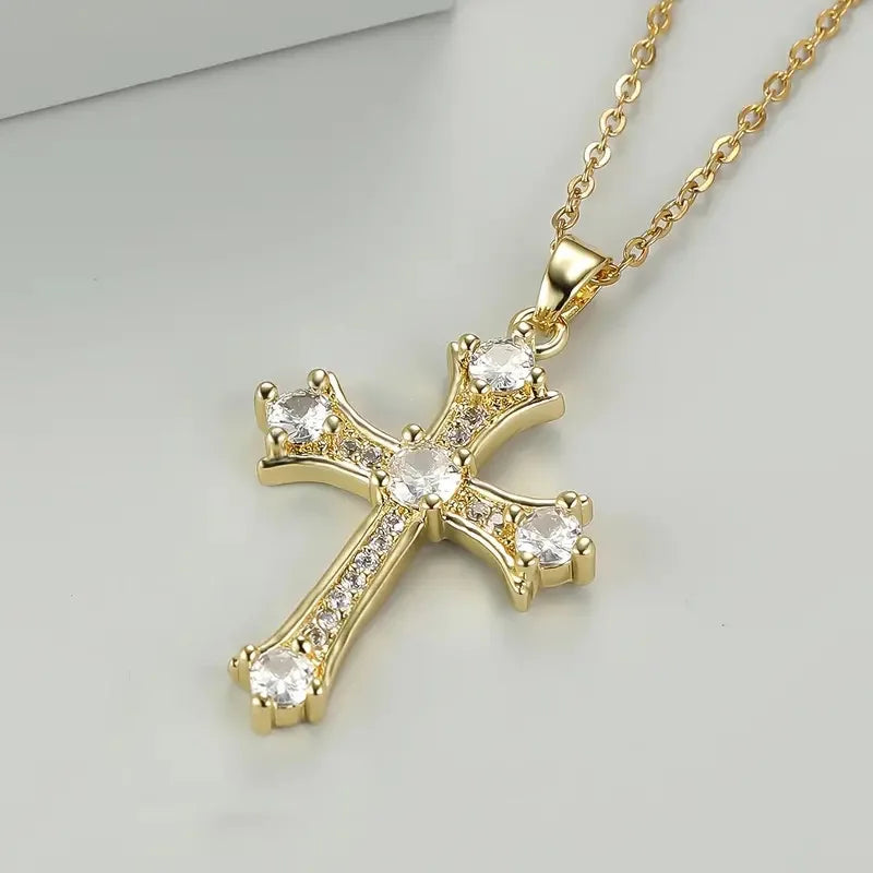 Exquisite Zirconia Cross Pendant Necklace