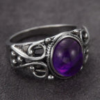 Classic Silver Purple Oval Scroll Ring