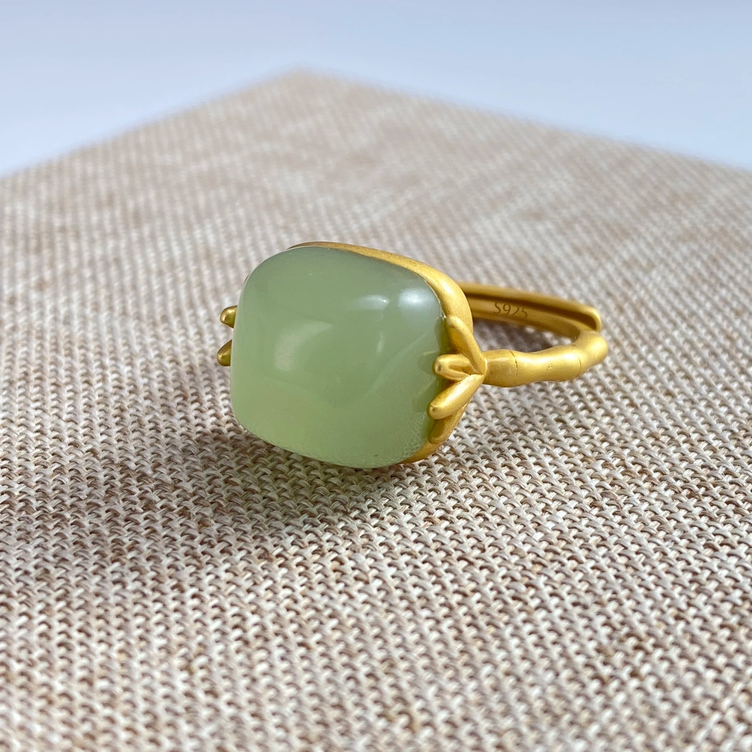 Polished Jade Square Ring
