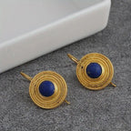 Blue Round Gemstone Hanging Earrings