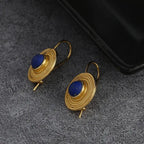 Blue Round Gemstone Hanging Earrings