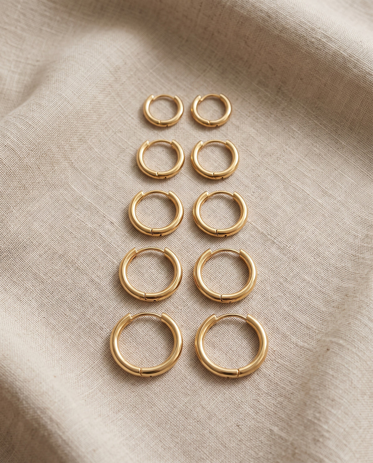 Set of 5 Pairs Thick Gold or Silver Hoops