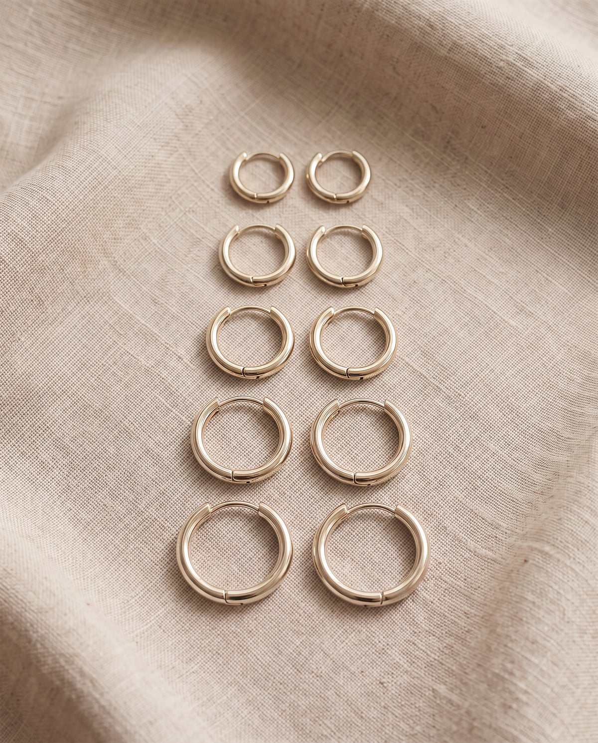 Set of 5 Pairs Thick Gold or Silver Hoops