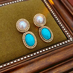 Turquoise & Pearl Antique Gold Statement Set