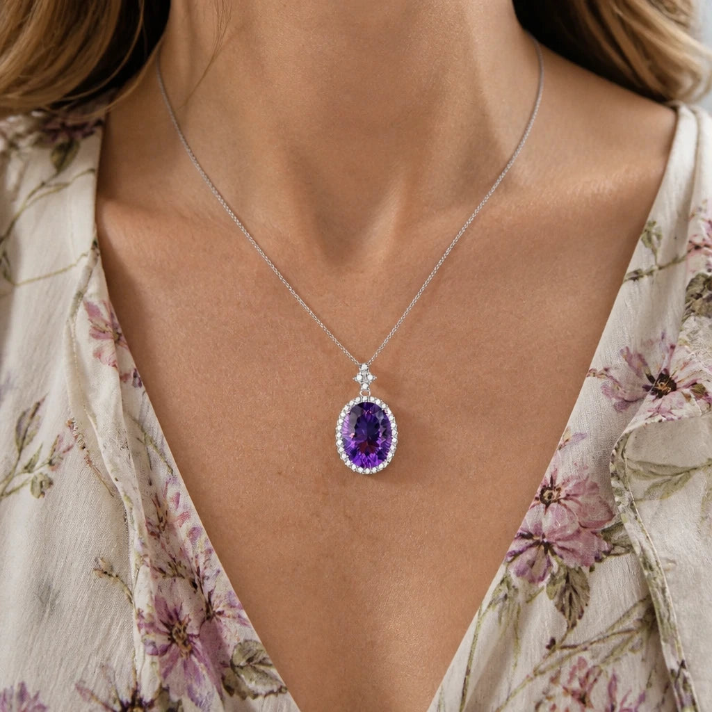 Solitaire Halo Pendant Necklace