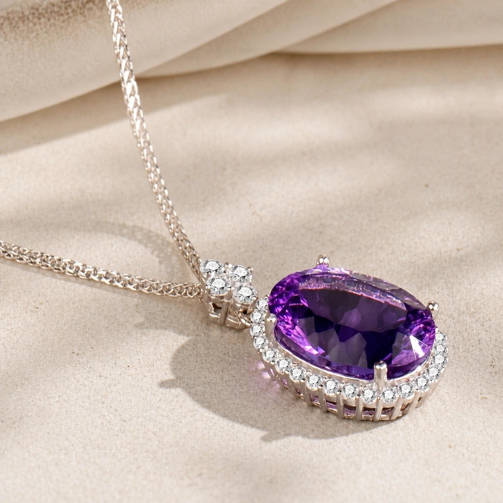 Solitaire Halo Pendant Necklace