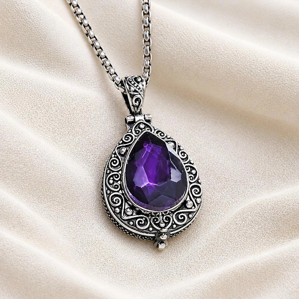 Teardrop Amethyst Pendant Necklace