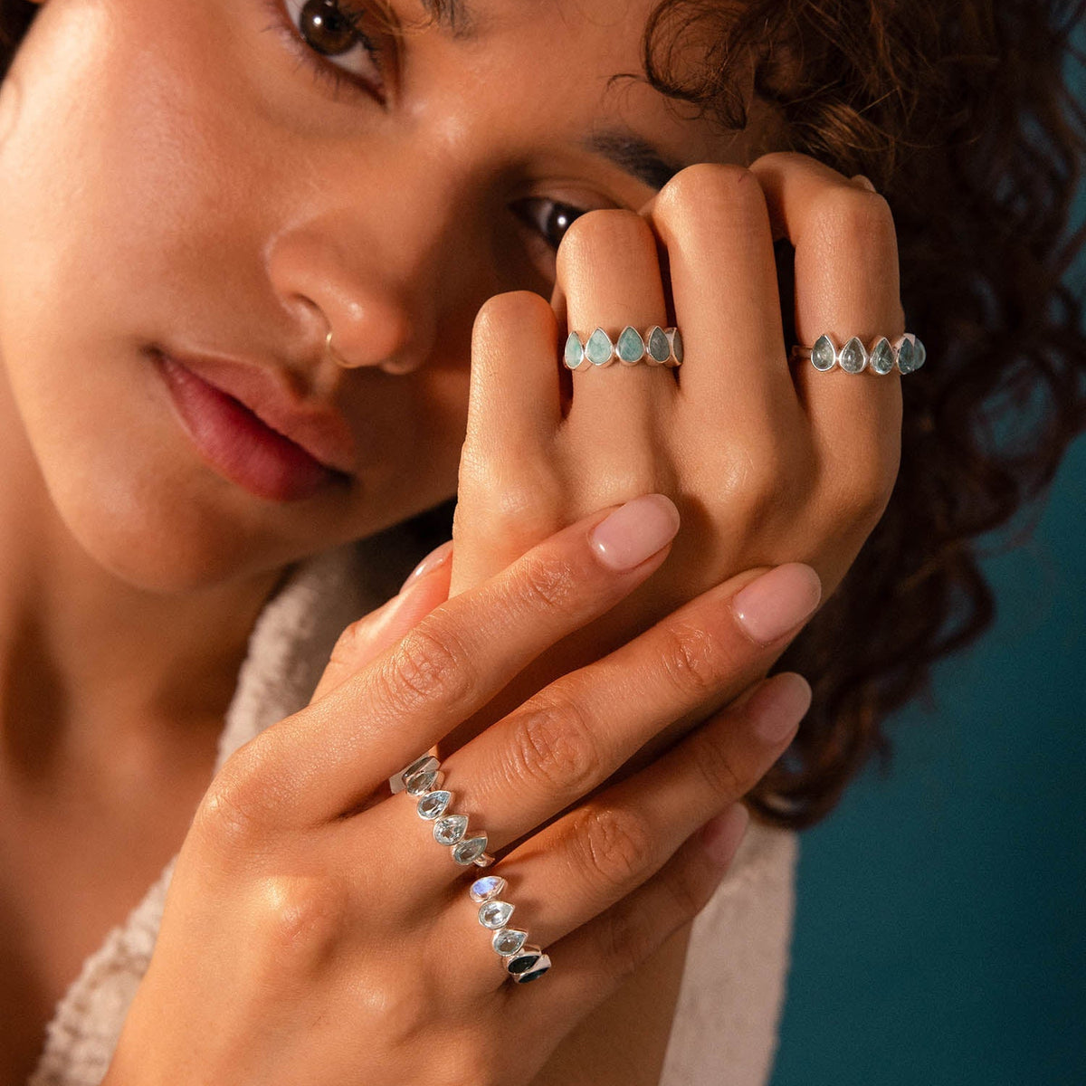 Moonstone Ombre Teardrops Ring