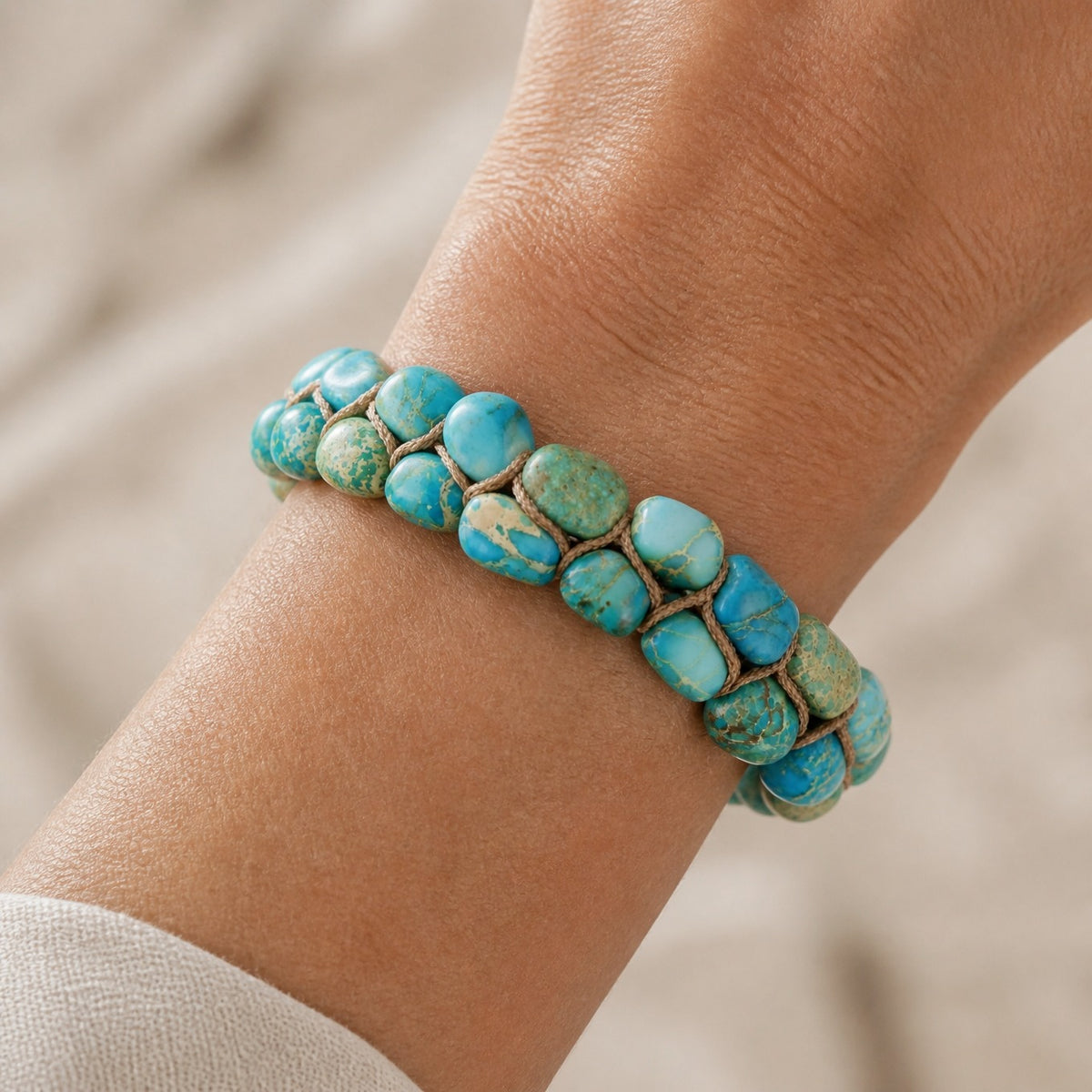 Turquoise Stone Woven Gold Bracelet