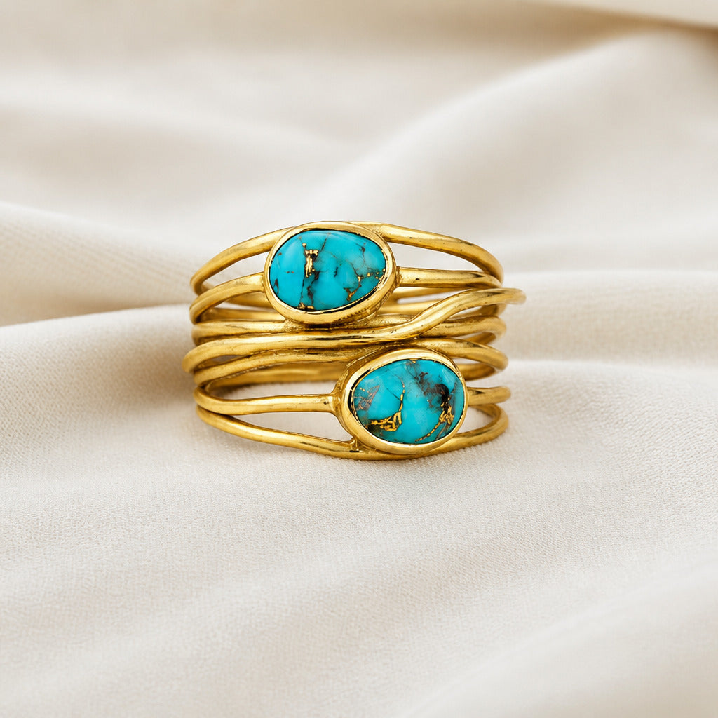 Turquoise Inlay Gold Wrap Ring in 14K Gold Plating by Mabel, Mae & Margot